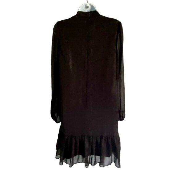 BCBG Paris Short Shift Dress Split Long Sleeves Black with Shimmer Women's Small - Picture 5 of 9